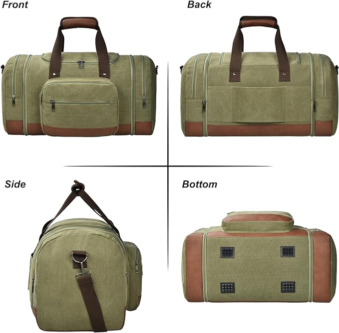 Litvyak Duffle Bag for Travel, Canvas Travel Duffel Bags Overnight Weekend Gym Carry On Luggage Bag for Men & Women (Army Green+Toiletry Bag, 50L)