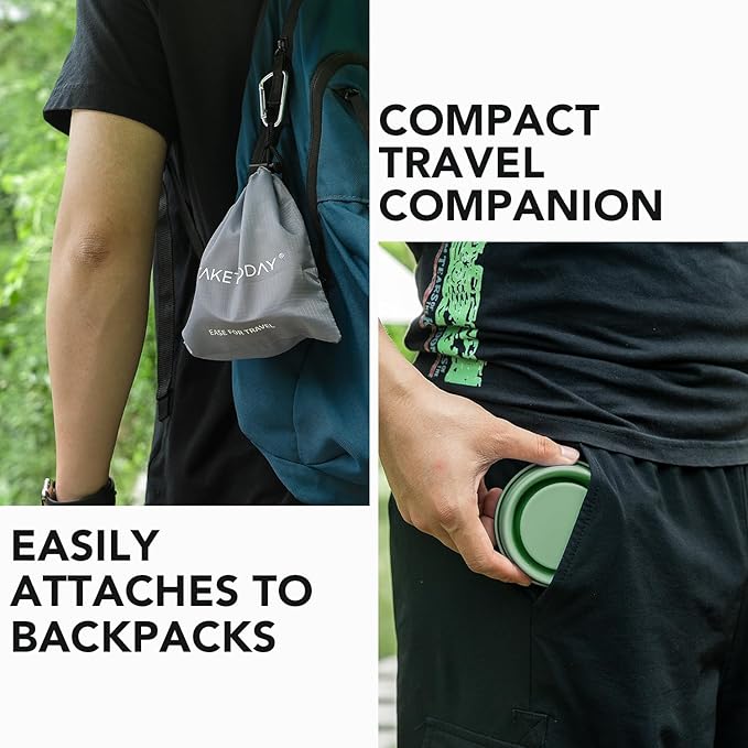 TakeToday Collapsible Travel Cup - Silicone Foldable Water Cup, BPA-Free with Lid & Waterproof Bag - Drinking Cup Set for Camping, Outdoors & International Travel（8 Oz, Navy）
