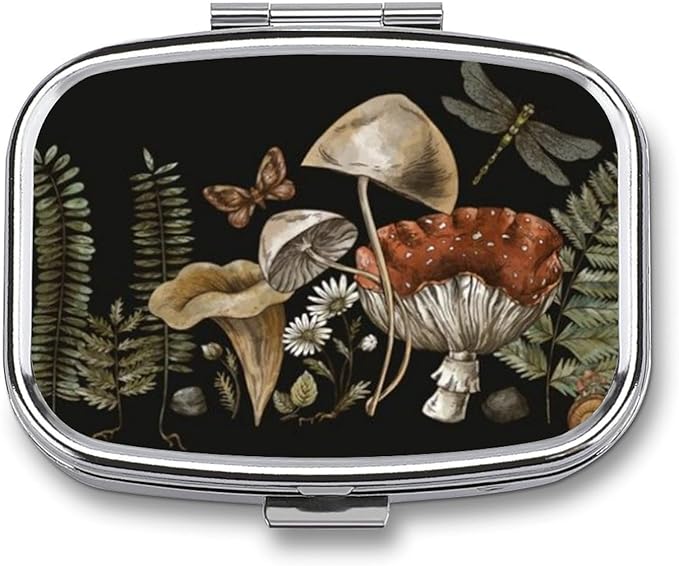 Metal 2 Compartment Pill Organizer Travel Friendly Portable Compact Pill Box Cute Pill Case to Hold Vitamins,Fish Oil,Supplements,Meds,Tablet for Purse,Pocket. (Plant)