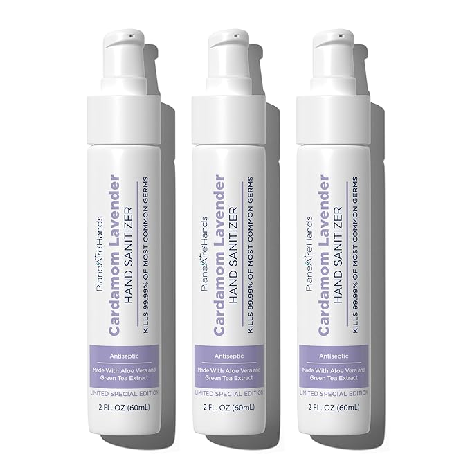 Cardamom Lavender Lotion Hand Sanitizer | Travel Size | Moisturizing Hand Lotion | Made with Aloe Vera & Essential Oils | Rich in Vitamin E | Cleanse & Moisturize | Scented Hand Sanitizer | 3-Pack