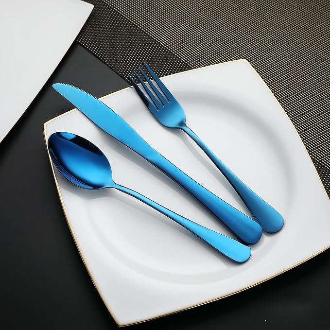 DEVICO Camping Utensils, Portable Travel Utensils with Case, Stainless Steel Reusable Silverware for Lunch Adult, 5Pcs Cutlery Set Includes Knife Spoon Fork Chopsticks and Case (Blue)