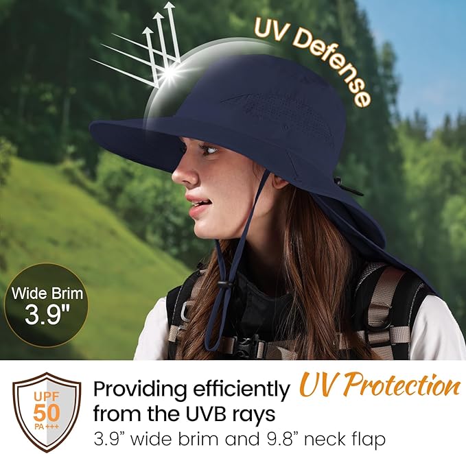 ZOORON Sun Hat for Men Women Fishing Hat with Neck Flap Wide Brim Bucket Hat UV Protection for Beach Camping Hiking