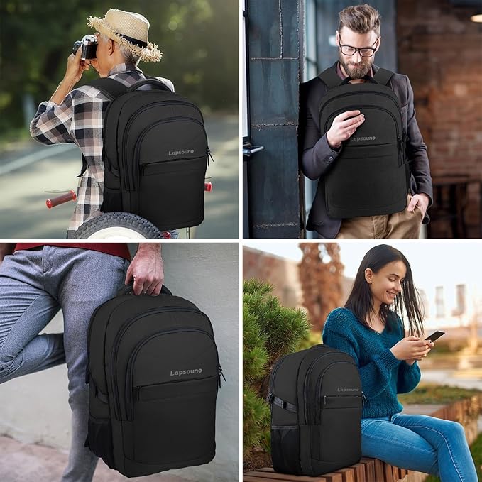 Travel Backpack, Large Carry on Backpack, 17 Inch Laptop Bag, Big Sturdy TSA-Friendly with USB Port College School Rucksack Bag, Gifts for Him Men Women, Black