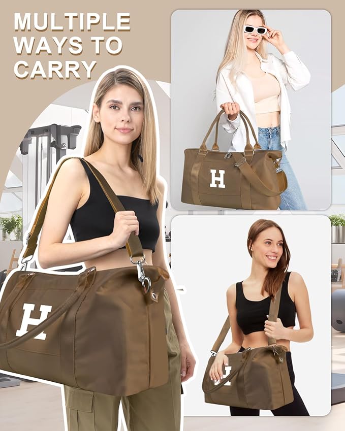 Birthday Graduation Gifts for Daughter,Initial Travel Duffel Bag Sports Gym Bag for Girls Teen Kids Birthday Gifts,Personalized Weekender Bag Carry On Tote Bags Cute Overnight Bag for Women(Brown, H)
