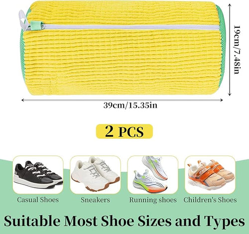 2Pcs Shoe Washing Machine Bag, Reusable Shoes Cleaning Bags for All Shoe Types, Laundry Shoe Bag for Washer and Dryer (Yellow)