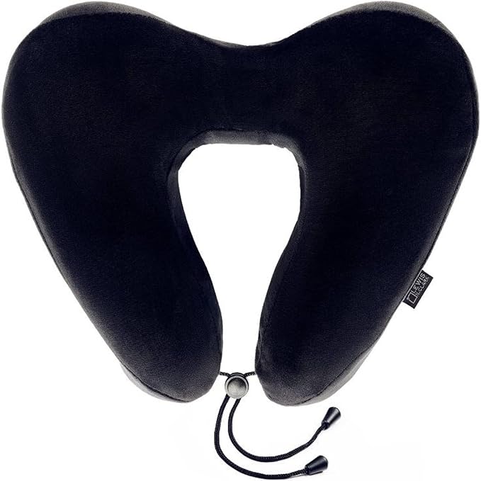 Lewis N. Clark Contoured Memory Foam Hexform Travel Cervical Neck Pillow for Shoulder & Neck Pain, Airplane, Camping, Kids & Adults, Premium, Black