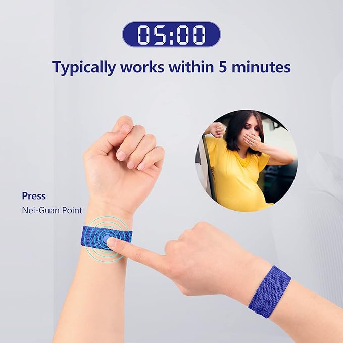 Cozyhealth Motion Sickness Wristband, Anti-Nausea Acupressure Wrist Band for Nausea Relief, Dizziness and Vomiting from Car Boat Flying Travel Sickness (Black/Grey/Dark Blue, 3 Pairs)