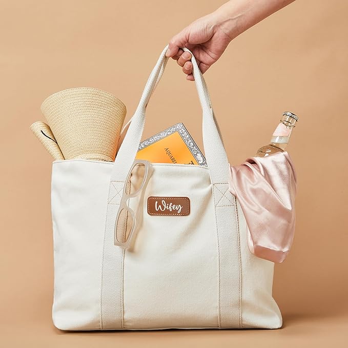 AW BRIDAL Monogram Canvas Tote Bag for Chrismas, Bridal Shower, Retirement, Birthday Gifts for Women Mom Wife Sister Friends