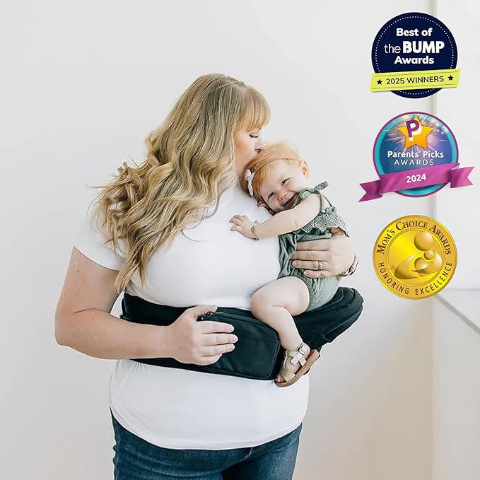 Tushbaby The Original Premium Quality Hip Seat Carrier – Safety-Certified Baby & Toddler Carrier with Secure Safety Buckles, No-Flimsy-Foam Design, Storage Pockets & Nursing Pillow. 0–3 yrs