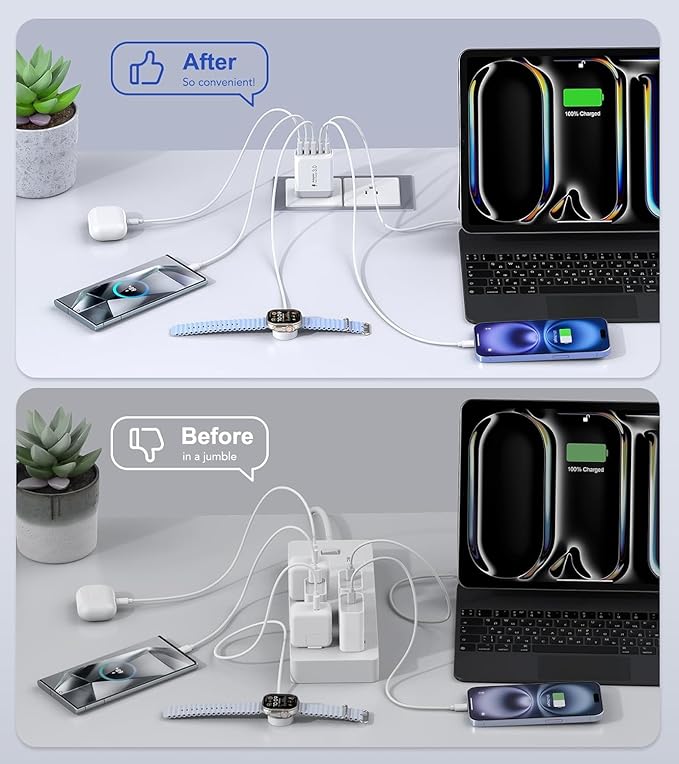 50W USB C Wall Charger Block, 2Pack 5-Port C Charger Fast Charging Block PD Power Adapter+QC 3.0 Multiport Type C Box Brick Cube USB A Wall Plug for iPhone 16/15/14 Pro Max Plus, iPad,Galaxy S24/S23