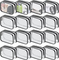 16 Pieces Clear Cosmetic Bags PVC Clear Makeup Bags TSA Approved Toiletry Bag with Zipper Waterproof Vinyl Plastic Organizer Storage Transparent Pouch for Women and Men (Black, Small)