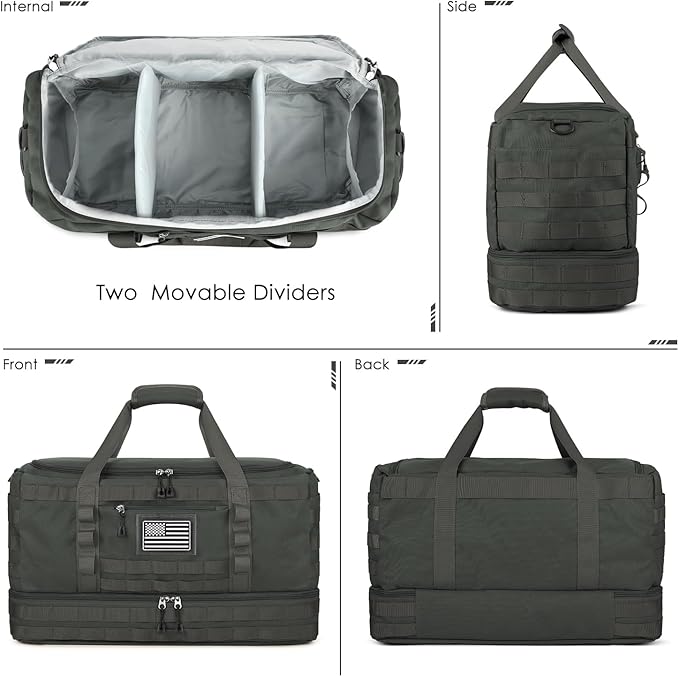 ETRONIK Travel Bag for Men Women, Gym Bag & Tactical Duffle Bags for Travel, Carry on with Toiletry Bag and Shoe Compartment, Weekender Overnight Trip with Wet Pocket for Workout Medical, Gray