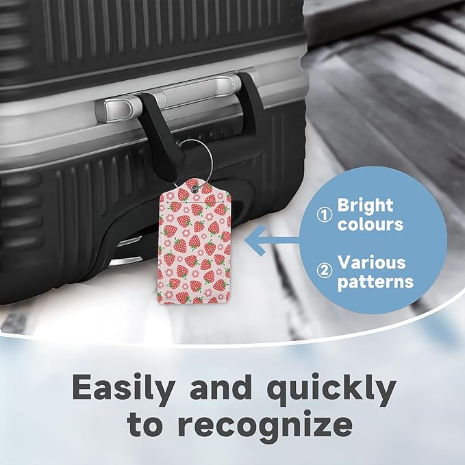 2 Pack Luggage Tag for Suitcase,Retro Strawberry Leather Suitcase Tags Identifiers with Privacy Name Address Labels and Durable Steel Loop for Women Men Travel