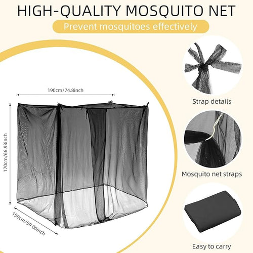 4 Corners Mosquito Net for Mosquiteros para Camas Bed Canopies Netting Bed Drapes Rectangular Mosquito Mesh for Camping Home Outdoor Travel(Black,L75 X W79 X H67 Inch,Opening)