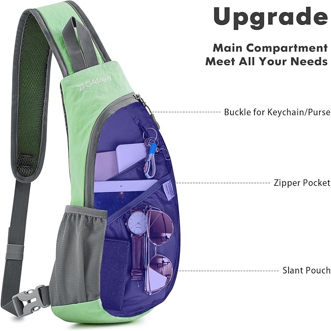 G4Free Sling Bag for Men Women, Small Crossbody Backpack Lightweight Chest Shoulder Bags for Travel, Outdoor and Sports (Light Green)