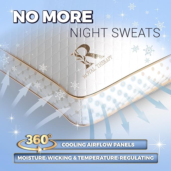 Royal Therapy King Memory Foam Pillows 4-Pack - Shredded Memory Foam Pillow for All Sleep Positions - Medium Firm Pillow Adjustable Loft, Bamboo Rayon Pillowcase, CertiPUR-US, Oeko-TEX Certified