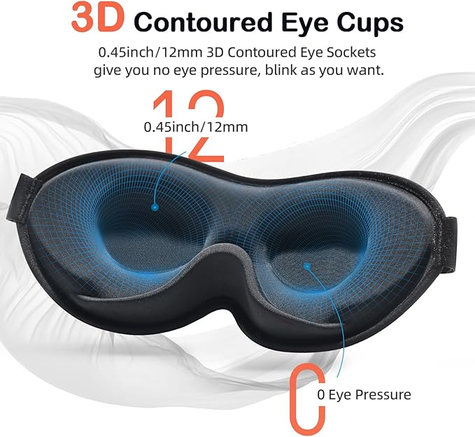INNELO 3D Contoured Sleep Mask for Side Sleepers - 100% Light Blocking Sleeping Mask for Men & Women, Soft and No Pressure on Eyes - Airplane Blindfold, Night Eye Cover for Travel, Nap, Yoga - Grey