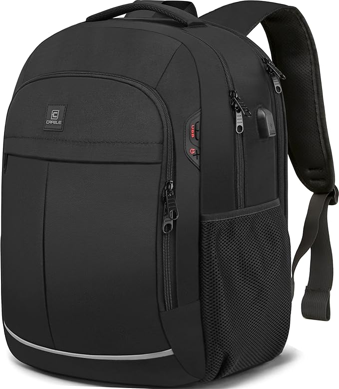 Backpack, Laptop Backpack, Carry on Backpack, Durable TSA Friendly Business Travel 17.3 Inch Laptop Backpack with USB Port, College School Bag Gift for Men Women Teens Bookbag, Black