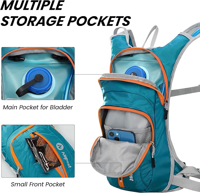 Nepest Hydration Pack Backpack for Women & Men, Lightweight Water Backpack with 2L Water Bladder for Hiking Cycling Running Biking