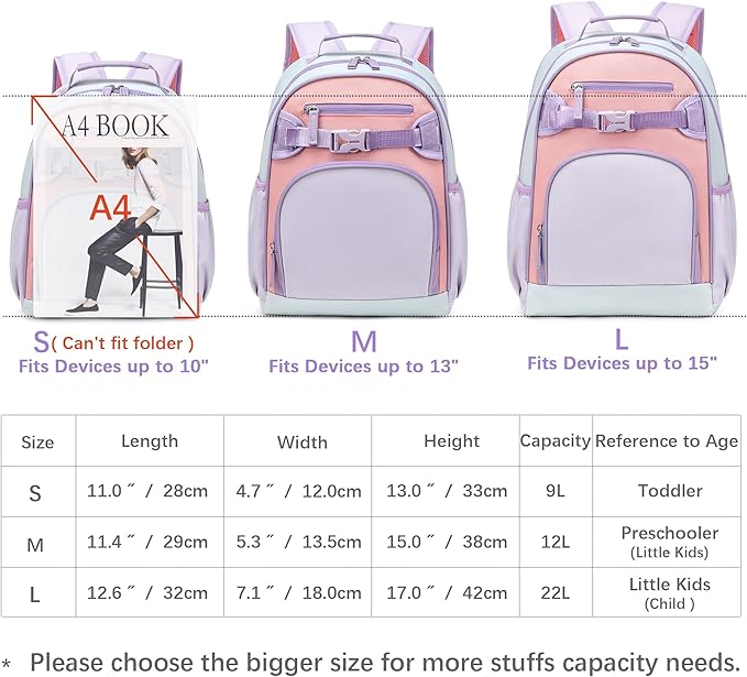 Cute Mini Toddler Backpacks for Girls 2-4 Little Kids Backpack preschool Bookbag (Purple Pink)