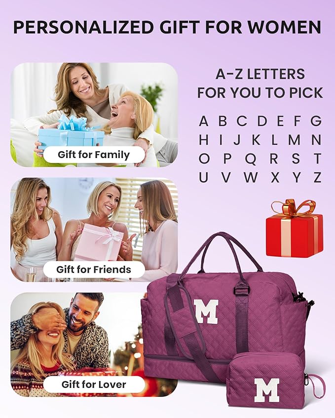 Gift Ideas for Girls 8 9 10 11 12 13 14 15 16 Year Old Girl Gifts-Travel Bags with Shoe Compartment, Weekender Bag, Overnight Bag for Women, Letter Travel Bag with Makeup Bag (Letter Y)