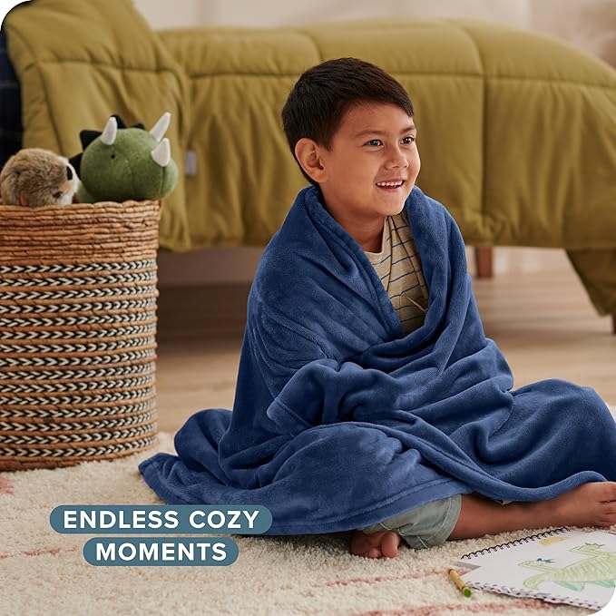 Bare Home Fleece Blanket - Kid Size - Ultra-Soft Lightweight for Bed, Sofa, and Couch - Luxury Microplush - Cozy Warm Blanket (Kid, Dark Blue)