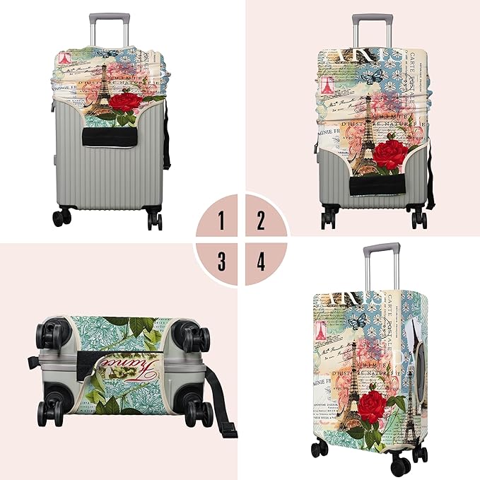 Travel Luggage Cover Suitcase Protector Fits 18-32 Inch Wheel Covers PatternedTravel Related Items Flower Luggage Protector Elastic M