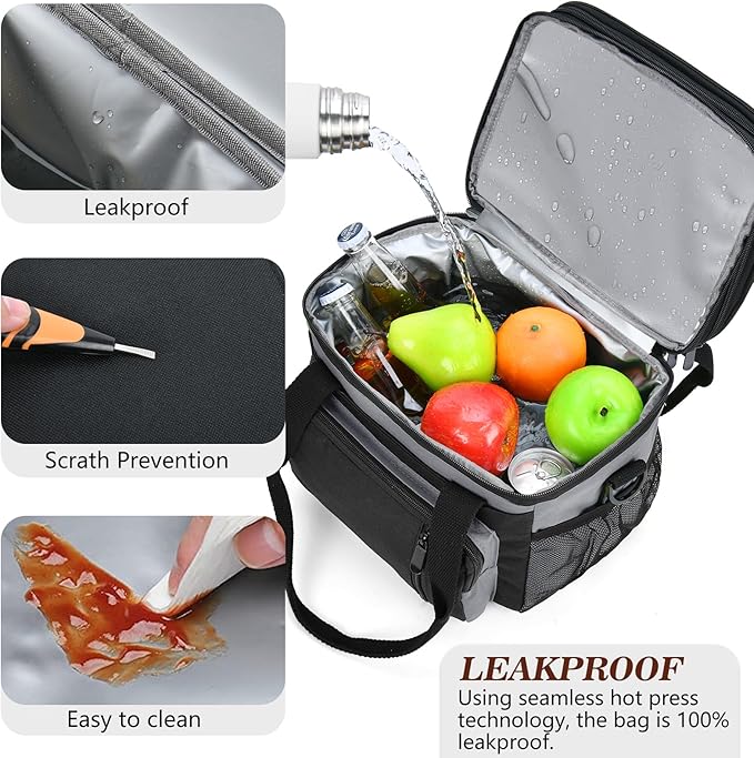 Insulated Lunch Bag Women & Men | Large Adult Lunch Box | Double-Layer Reusable Lunch Bags | Leak-Proof Tote Cooler Bag for Work Picnic Outdoors | 16L, Gray
