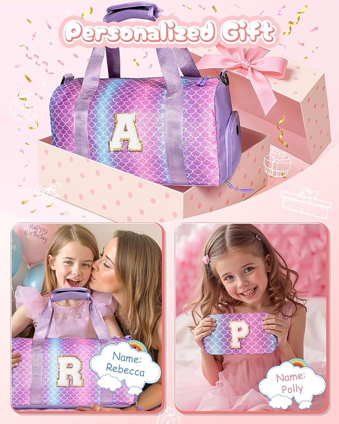Gifts for Daughter-Girl Gym Bag with Shoe Compartment, Kid Personalized Weekender Overnight Bags, Initial Travel Tote with Makeup Pouch, Gift for Granddaughter Sister Niece (Letter H)