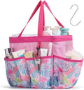 F-color Shower Caddy Portable - Mesh Shower Bag Basket Tote for College Dorm Room Essentials Bathroom Gym Camp Quick Dry for Women Men with S Hook, Pink Flamingo