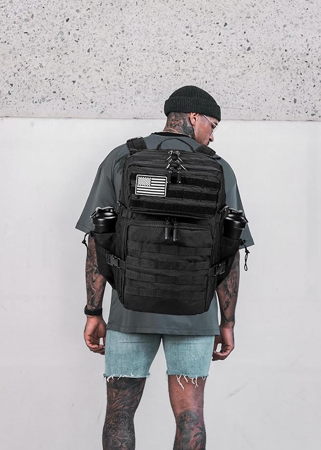 LHI Military Tactical Backpack for Men and Women 45L Army 3 Days Assault Pack Bag Large Rucksack with Molle System - Black