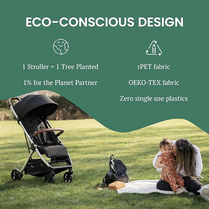 Bombi Bēbee V2 Lightweight Baby Stroller - Premium Vegan Leather, One-Hand Fold, Infinite Recline, Aircraft-Grade Aluminum Frame, XXL Canopy, and Ample Storage Umbrella Stroller - Stone Gray