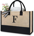 TOPDesign Initial Jute/Canvas Tote Bag, Personalized Present Bag, Suitable for Wedding, Birthday, Beach, Holiday, is a Great Gift for Women, Mom, Teachers, Friends, Bridesmaids (Letter F)