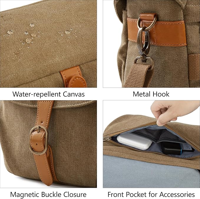 BAGSMART Camera Bag, SLR DSLR Canvas Crossbody Camera Case, Compact Camera Shoulder Bag with Rain Cover for Women and Men