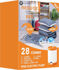 28 Pack Vacuum Storage Bags with Electric Pump, Plastic Packaging Bags,Space Saver Bag for Clothes, Mattress, Blanket, Duvets, Pillows, Comforters, Travel