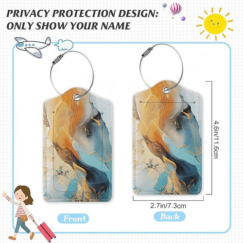 3 Pack Luggage Tag for Suitcase,Marble Gold Blue Leather Luggage Tags with Privacy Cover Name ID Label Identifiers Travel Bag Tags for Women Men Boys Girls