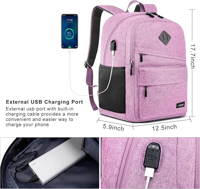 School Backpack for Teen Girls, Cute College Backpacks for Women Students Aesthetic Bookbag Large 15.6 Inch Laptop Bag Middle School Back Pack, Pink