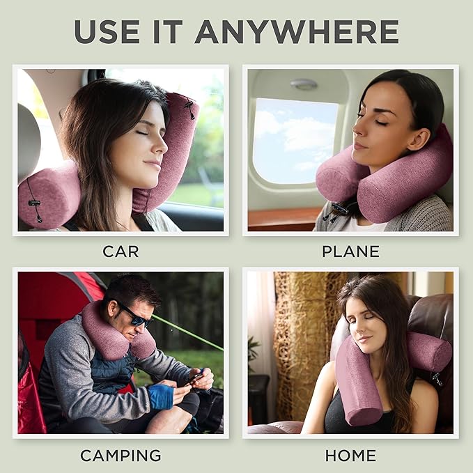 Dot&Dot Twist Memory Foam Travel Pillow for Airplanes - Travel Neck Pillow for Sleeping - Airplane Pillow for Neck Support, Chin, Lumbar and Leg - Adjustable, Bendable Neck Roll Pillow