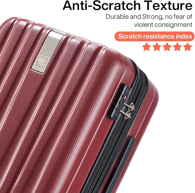 Hanke 29 Inch Luggage Suitcases With Spinner Wheels Lightweight PC hardside Rolling Suitcase With Travel Lock, Checked-Large 29-Inch Christmas Gifts for Birthday （Burgundy）