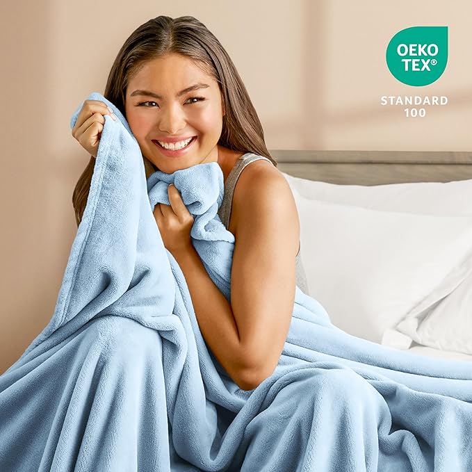 Bare Home Fleece Blanket - Throw/Travel - Ultra-Soft Lightweight for Bed, Sofa, and Couch - Luxury Microplush - Cozy Warm Blanket (Throw/Travel, Light Blue)
