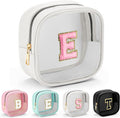 YOOLIFE Initial Make Up Bag Travel Toiletry Bag, Clear Makeup Bag Preppy Cosmetic Bags Organizer Travel Essentials Gifts for Women Teen Girlfriend Teacher Mom Birthday Mothers Day Gifts White E