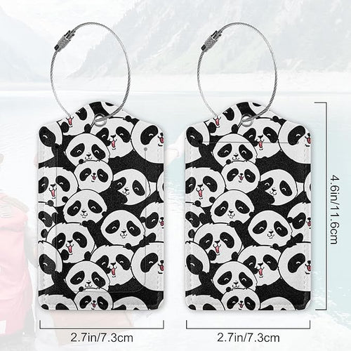 2Pcs Luggage Tag for Suitcase Panda Cartoon Cute Suitcase Tag with Privacy Flap & Name ID Label & Metal Loop,Travel Bag Luggage Tags for Women