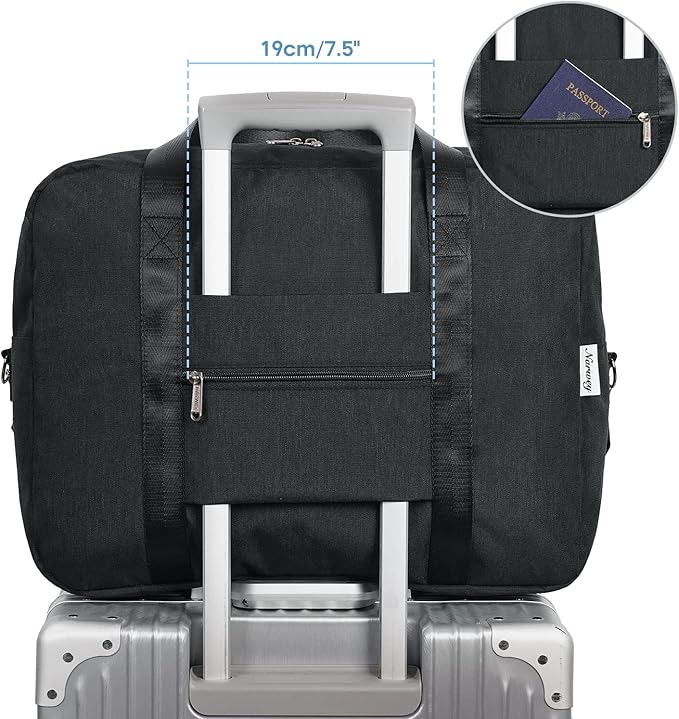 For Spirit Airlines Personal Item Bag 18x14x8 Foldable Travel Duffel Bag Underseat Carry on Luggage for Women and Men 30L (Black)