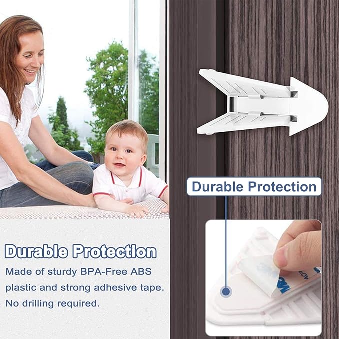 6-Pack Sliding Door Locks for Baby Safety, Viaky Child Cabinet Proofing Strong Adhesive Safety Latch for Sliding Closet/Shower/Patio/Window/Wardrobe (White)