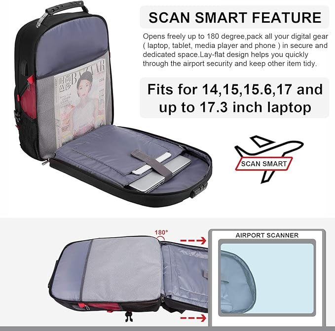 LOVEVOOK Travel Laptop Backpack Waterproof Anti Theft Backpack with Lock and USB Charging Port Large 17-17.3 Inch Computer Business Backpack for Women Men Red