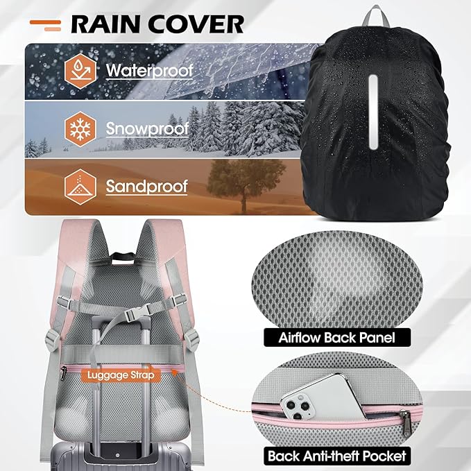 SDYSM Camera Bag Backpack Professional for DSLR SLR Mirrorless Camera Waterproof Laptop Back Pack 14 Inch with Rain Cover Anti Theft Travel Case Large Capacity Photography Backpack Pink