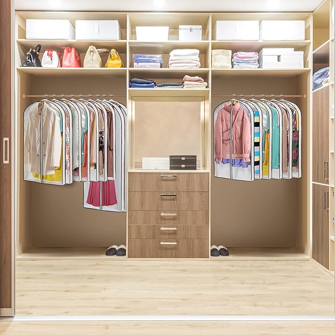 Hanging Clothes Storage with 4" Gusseted Garment Covers (Set of 6) - Clear Suit, Dress, Sweater, Shirt Protectors - 24"x 40"x 4" / 6 Pack