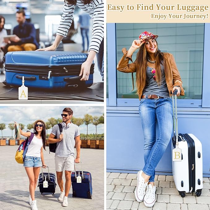 Personalized Initial Luggage Tags for Suitcase TSA Approved, White Leather Cute Luggage Tag with Privacy Cover Name Card, Embroidered Custom Luggage Tags Travel Baggage Tags Gifts for Women Kids(F)