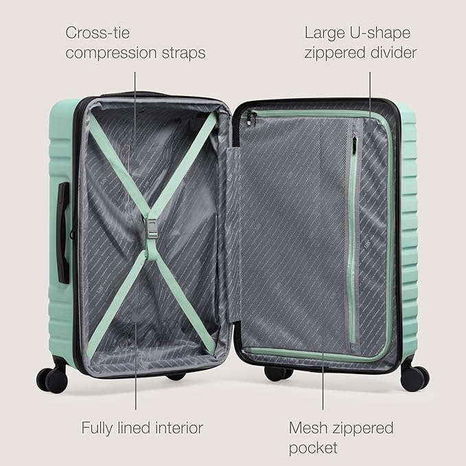 U.S. Traveler Boren Polycarbonate Hardside Rugged Travel Suitcase Luggage with 8 Spinner Wheels, Aluminum Handle, Mint, Checked-Medium 26-Inch