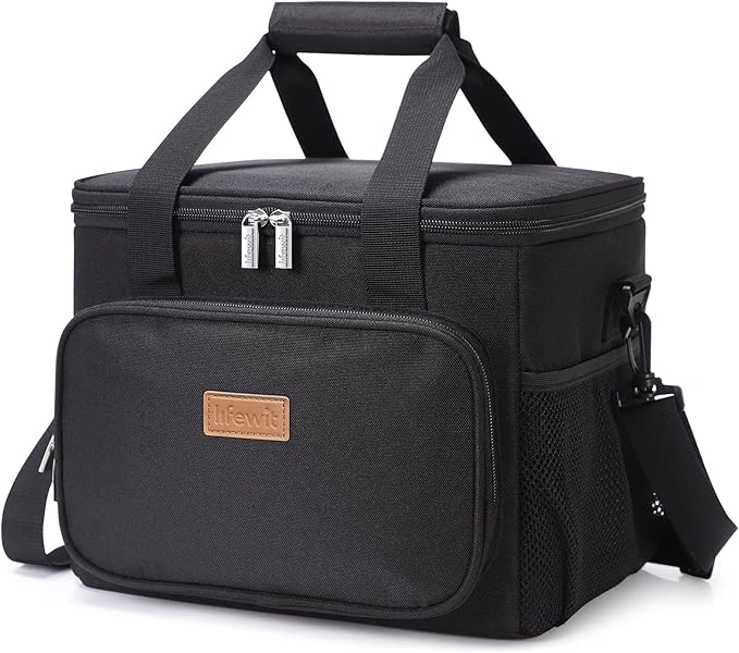 Lifewit Large Lunch Bag Insulated Lunch Box Soft Cooler Cooling Tote for Adult Men Women, Black 24-Can (15L)